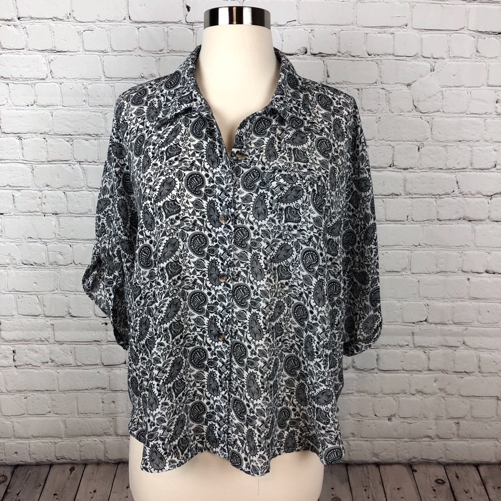 Volcom Women’s Blouse Black&White Dolman Slv Sz M